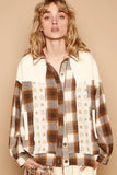 POL Plaid & Star Patchwork Contrast Long Sleeve Shacket - Trendsi - Flyclothing LLC
