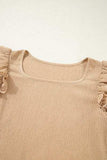 Ruffled Square Neck Textured Cap Sleeve Top - Trendsi - Flyclothing LLC