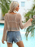 Hollow Out Boat Neck Flare Sleeve Cover-Up - Trendsi - Flyclothing LLC