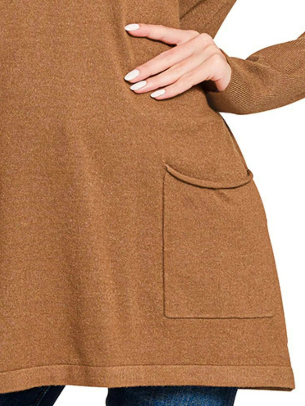 Zenana Viscose Long Sleeve Front Pockets Sweater - Trendsi - Flyclothing LLC