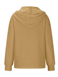 Drawstring Quarter Button Long Sleeve Hoodie - Trendsi - Flyclothing LLC