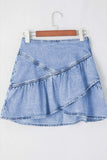 Asymmetric Ruffle Overlay Denim Mini Skirt - Trendsi - Flyclothing LLC