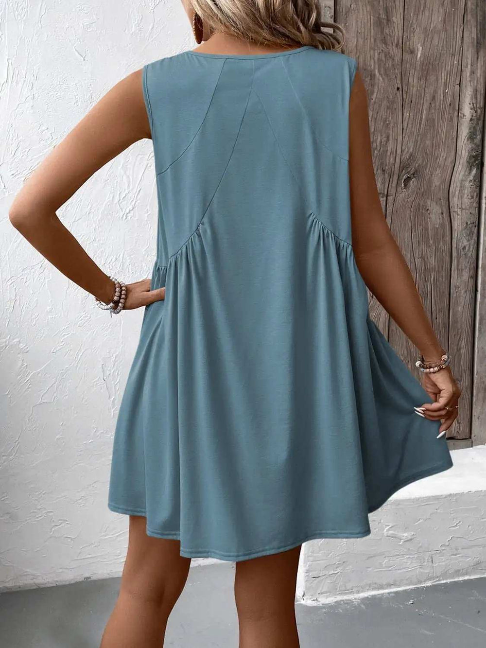 Ivy Lane Ruched V-Neck Sleeveless Mini Dress - Trendsi - Flyclothing LLC