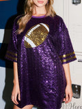 Sequin Football Round Neck Half Sleeve Oversize Top - Trendsi - Flyclothing LLC