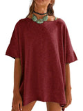 Oversized Round Neck Drop-Shoulder T-Shirt - Trendsi - Flyclothing LLC