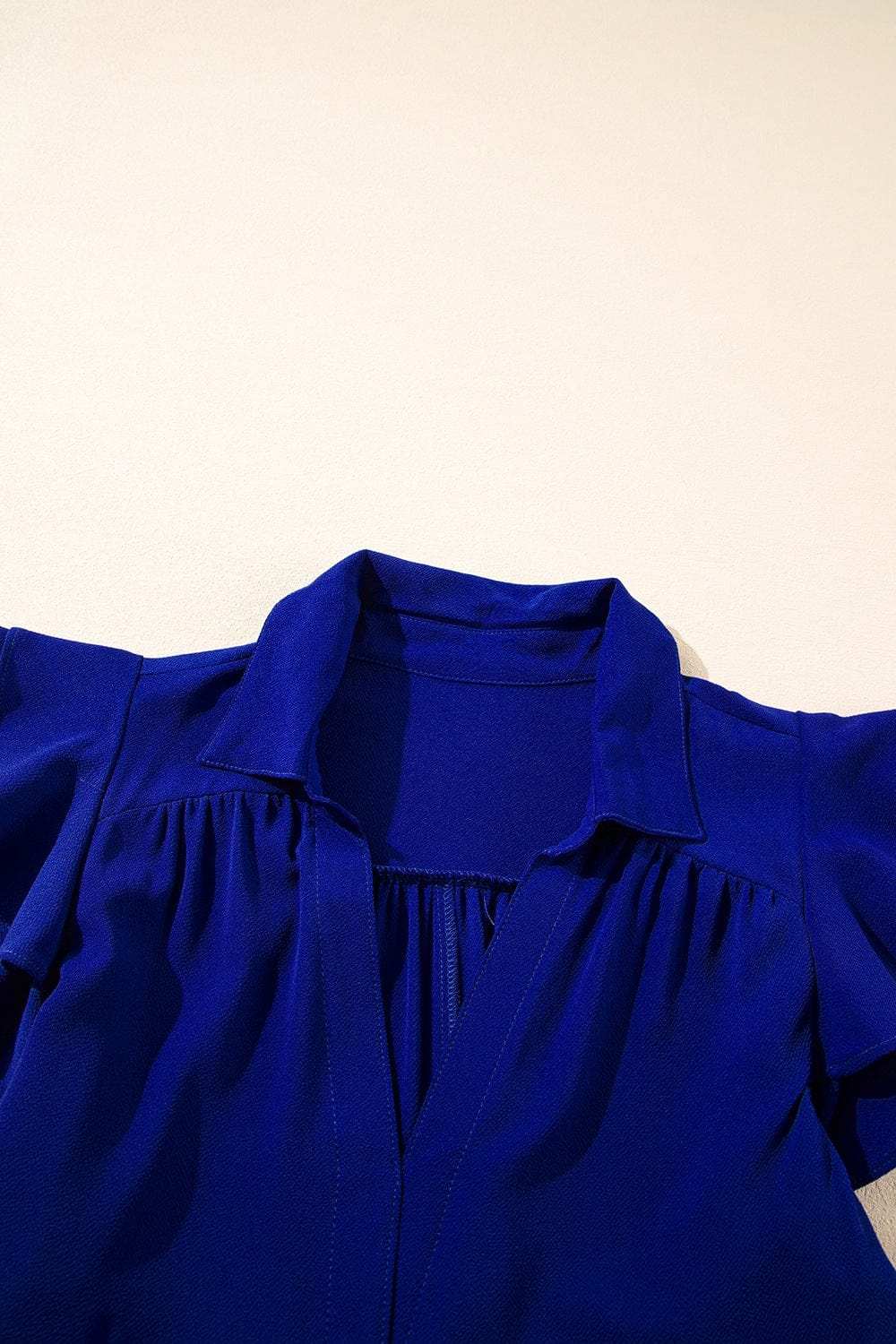 Ruffled Short Sleeve Collared V Neck Tiered Midi Dress - Trendsi - Flyclothing LLC