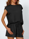Round Neck Cap Sleeve Top and Shorts Set - Trendsi - Flyclothing LLC