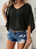 V-Neck Batwing Sleeve Knit Top - Trendsi - Flyclothing LLC