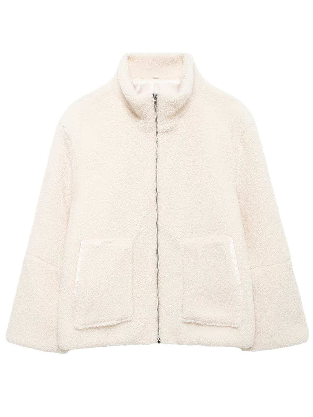 Turtleneck Zip Up Long Sleeve Plush Jacket - Trendsi - Flyclothing LLC