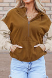 Contrast Half Zip Long Sleeve Hoodie - Trendsi - Flyclothing LLC
