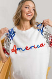 BiBi America Letter Applique Spangle Puff Sleeves Top - Trendsi - Flyclothing LLC