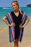 Double Take Openwork Striped Slit Knit Cover Up - Trendsi - Flyclothing LLC