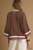 Umgee Scalloped Hem Color Block Top - Trendsi - Flyclothing LLC