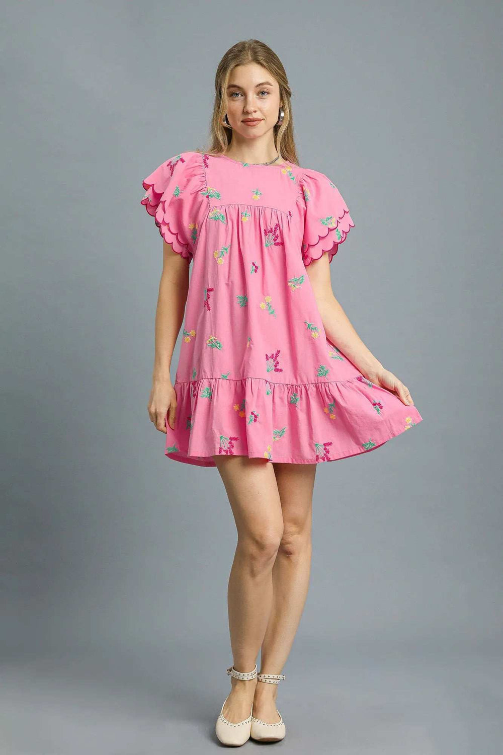 Umgee Floral Embroidered Short Sleeve Mini Dress - Trendsi - Flyclothing LLC