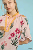 Umgee Floral Puff Sleeve Blouse with Scallop Trim Collar - Trendsi - Flyclothing LLC