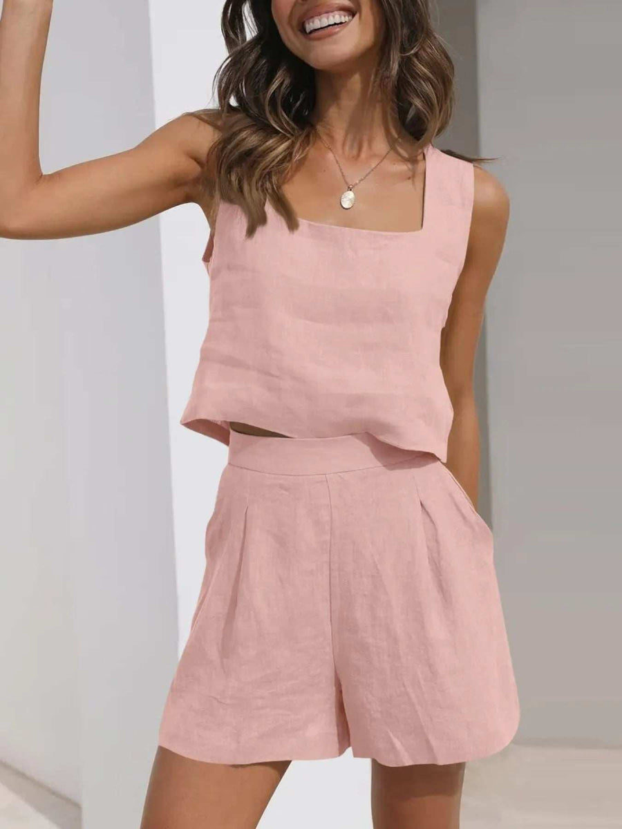 Square Neck Tank and Shorts Set - Trendsi - Flyclothing LLC
