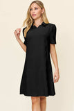Double Take Full Size Texture Collared Neck Short Sleeve Dress - Trendsi - Flyclothing LLC