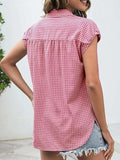 Plaid Button Up Cap Sleeve Shirt - Trendsi - Flyclothing LLC