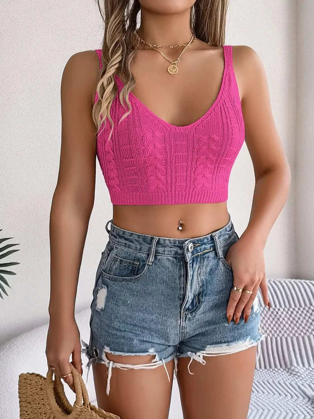 Cable-Knit Short Cami - Trendsi - Flyclothing LLC