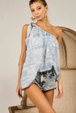 BiBi Aztec Printed Woven Tied Ribbon One Shoulder Top - Trendsi - Flyclothing LLC