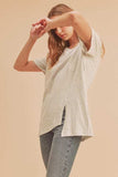 Aemi + Co Asymmetrical Front Slit Round Neck Raglan Sleeve T-Shirt - Trendsi - Flyclothing LLC