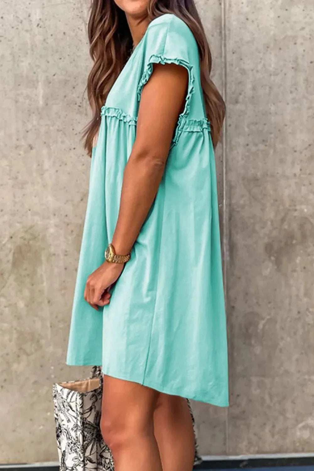 Frill Short Sleeve Mini Dress - Trendsi - Flyclothing LLC