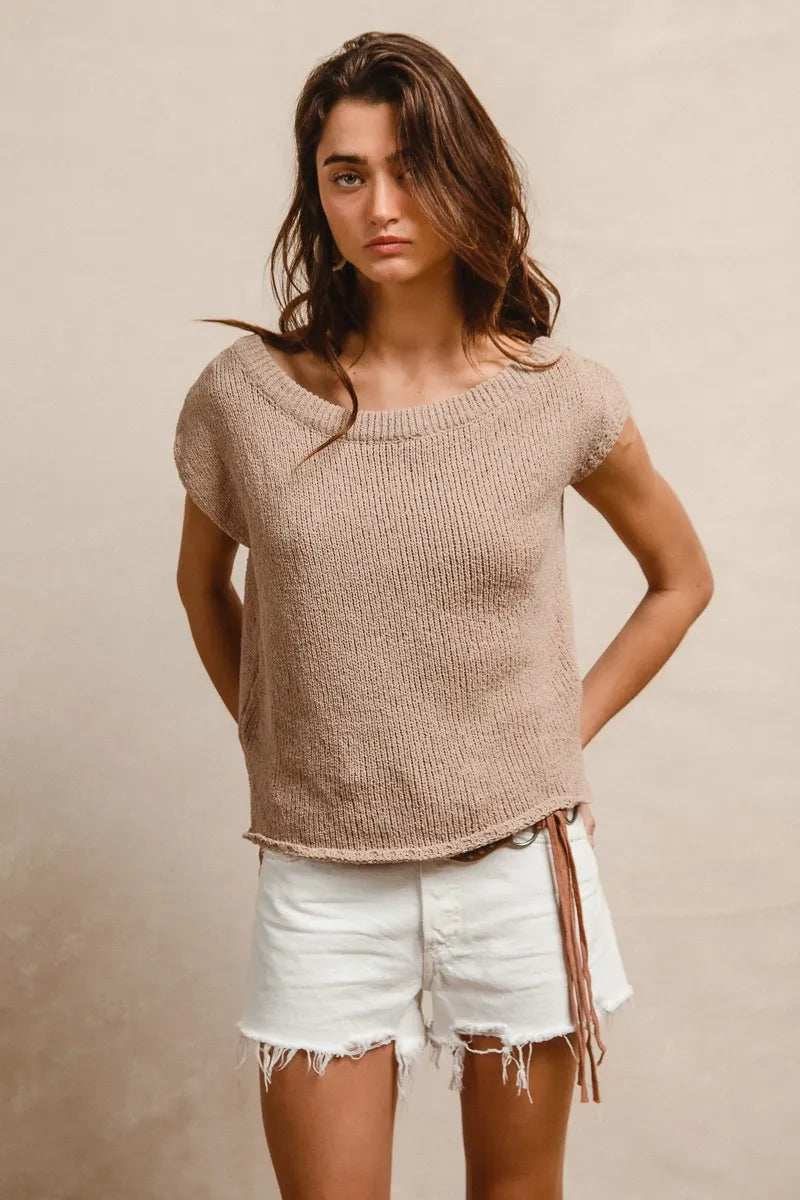 BiBi One Side Off Shoulder Knit Top - Trendsi - Flyclothing LLC
