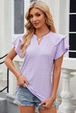 Eyelet Notched Flutter Sleeve T-Shirt - Trendsi - Flyclothing LLC