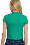 Zenana Cotton Modal Slub Lettuce Trimmed Cropped T-Shirt - Trendsi - Flyclothing LLC
