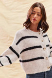 SO ME Stripe Soft Touch Button Cozy Sweater Cardigan - Trendsi - Flyclothing LLC