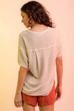 Waffle-Knit Notched Half Sleeve T-Shirt - Trendsi - Flyclothing LLC