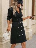 Double-Breasted Lapel Collar Long Sleeve Dress - Trendsi - Flyclothing LLC