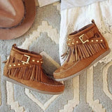 Fringe Studded Suede Flat Boots - Trendsi - Flyclothing LLC
