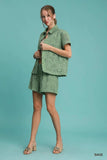 Umgee Patch Lace Short Sleeve Button Down Shirt - Trendsi - Flyclothing LLC