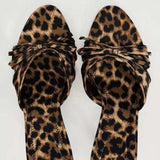 Bow Leopard Kitten Heel Sandals - Trendsi - Flyclothing LLC