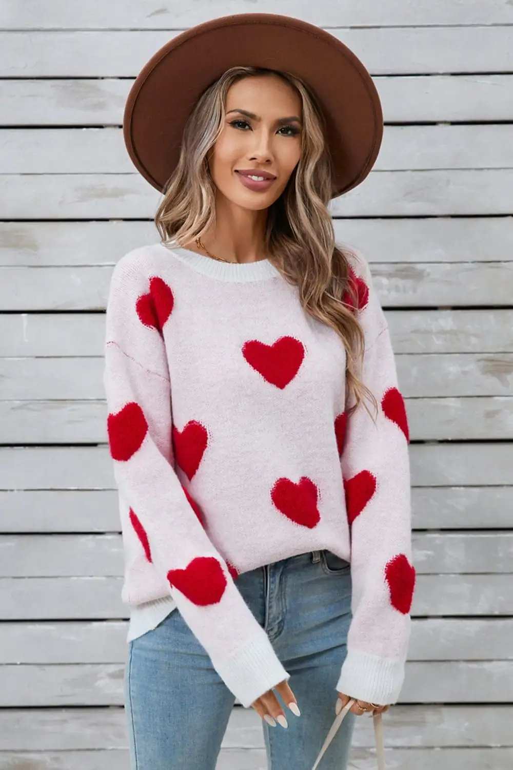 Angel Wings Heart Round Neck Long Sleeve Sweater - Trendsi - Flyclothing LLC
