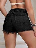 Distressed Raw Hem High Waist Denim Shorts - Trendsi - Flyclothing LLC