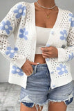 Flower Hollowed Out Button Down Long Sleeve Cardigan - Trendsi - Flyclothing LLC