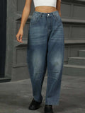 Half Elastic Waist Straight Leg Jeans - Trendsi - Flyclothing LLC