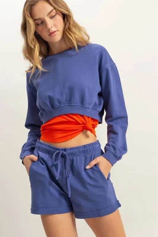 HYFVE Crew Neck Long Sleeve Crop Sweatshirt - Trendsi - Flyclothing LLC