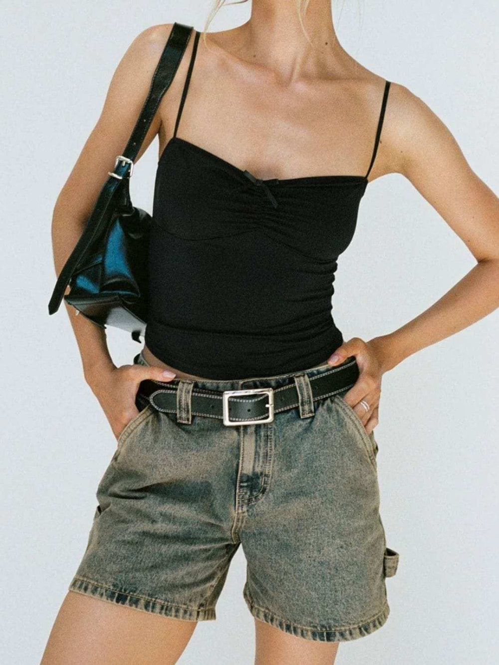 Washed High Rise Denim Shorts - Trendsi - Flyclothing LLC