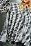 Tiered Plaid Round Neck Long Sleeve Blouse - Trendsi - Flyclothing LLC