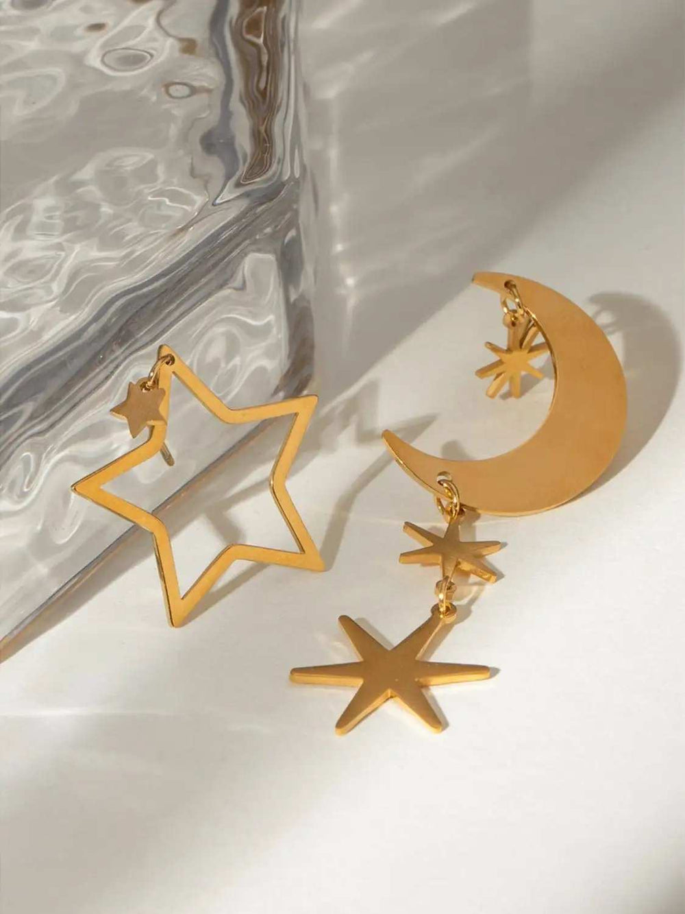 18K Gold-Plated Moon & Star Dangle Earrings - Trendsi - Flyclothing LLC
