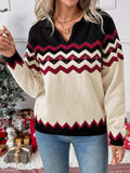 Chevron Pattern Long Sleeve Sweater - Trendsi - Flyclothing LLC