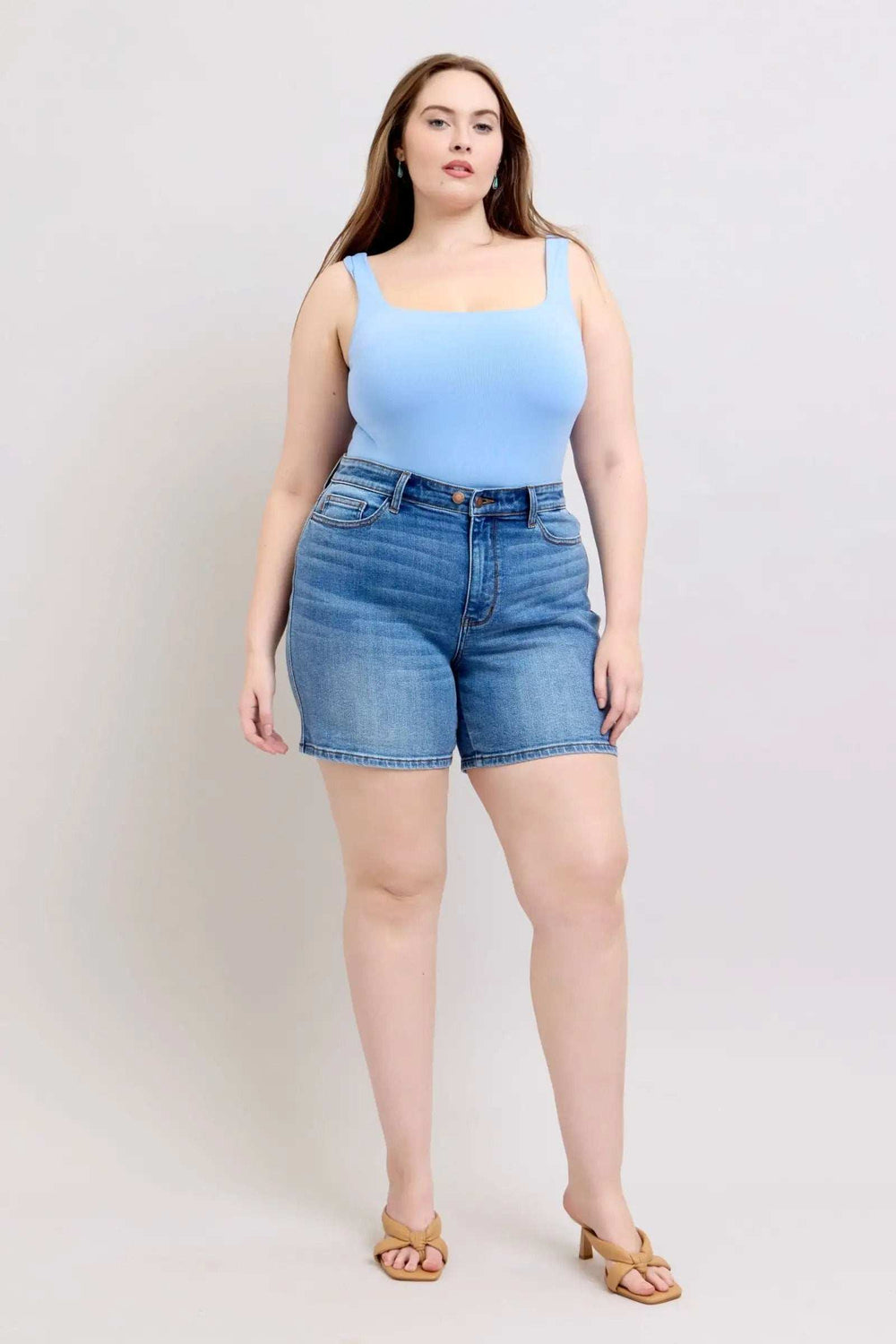 Judy Blue Full Size 2 Button Denim Shorts with Pockets Plus Size - Trendsi - Flyclothing LLC