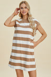 Basic Bae Full Size Striped Round Neck Cap Sleeve Mini Dress - ShopBasicbae - Flyclothing LLC