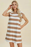Basic Bae Full Size Striped Round Neck Cap Sleeve Mini Dress - Trendsi - Flyclothing LLC