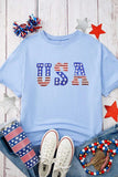 USA Patched Drop Sleeve Crewneck T Shirt - Trendsi - Flyclothing LLC