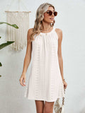 Eyelet Grecian Neck Mini Dress - Trendsi - Flyclothing LLC