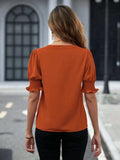 Notched Short Sleeve Blouse - Trendsi - Flyclothing LLC